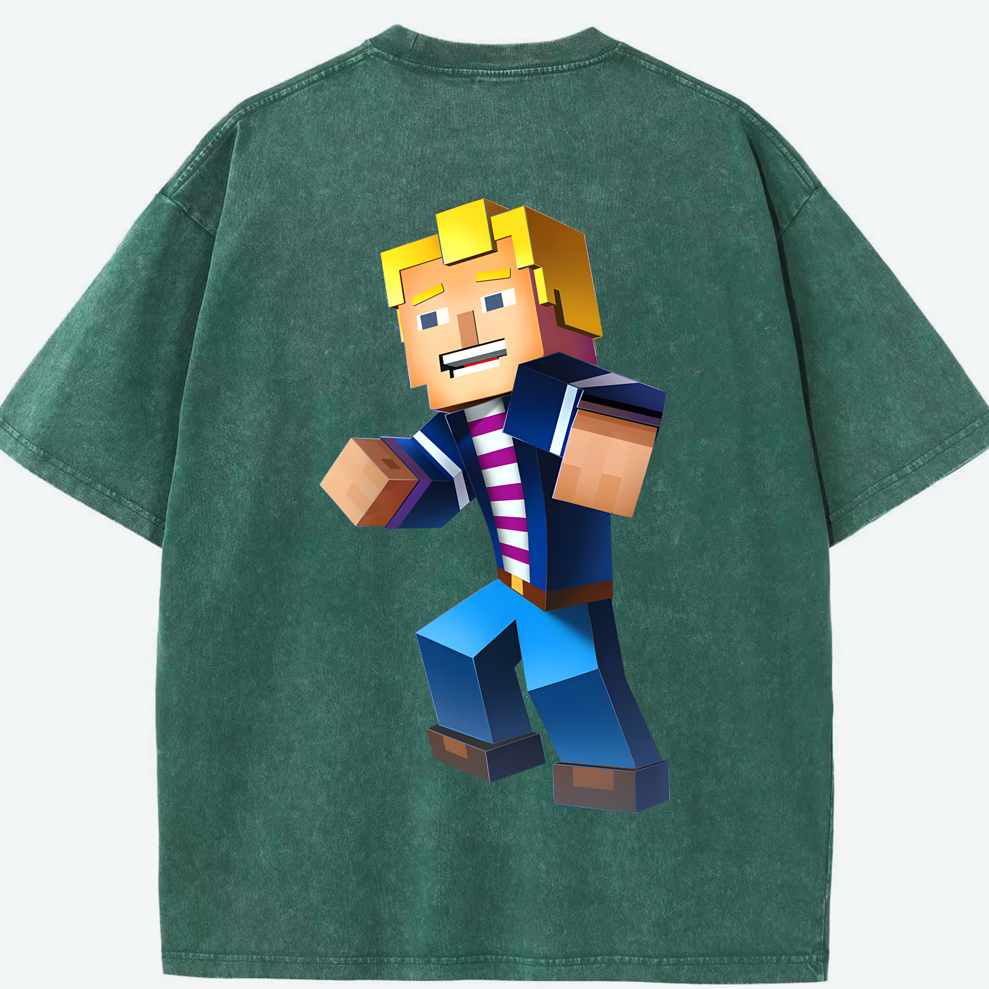 （画像用） マインクラフト ブロックの世界 Minecraft MC Block world 綿100% ヴィンテージ風 半袖Tシャツ（背面プリント）